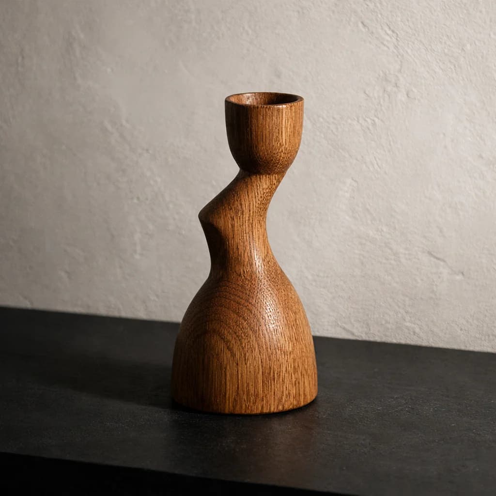 Candelabro artesanal de madera sobre fondo negro